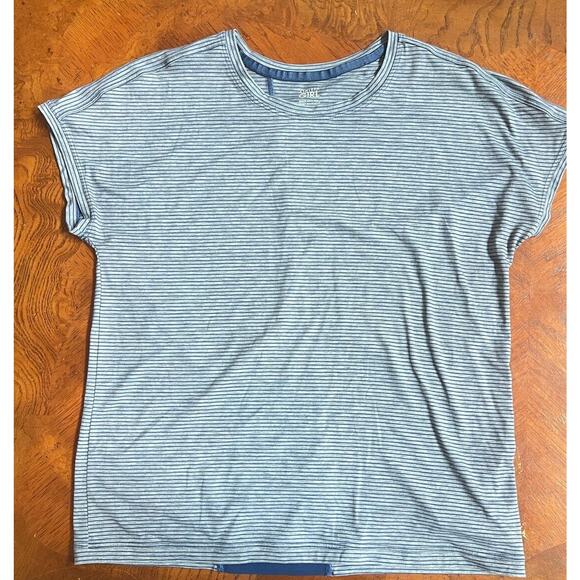 Athleta Girl XXL / 16 Stripe Blue Gray Back At It Tee Mesh Back - Picture 2 of 8